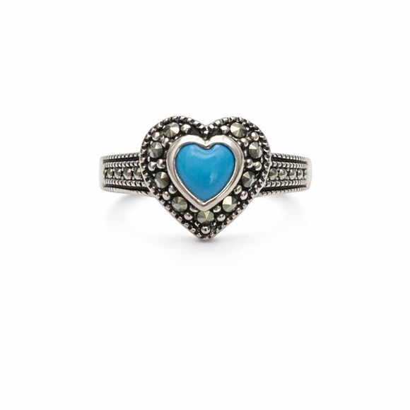 S925 Blue Heart Marcasite Pavé Ring